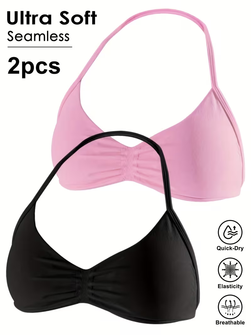 Sports Bra Racerback - 2pcs Seamless Sexy Open Back Gym